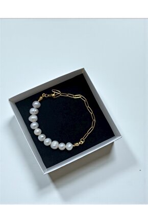 Sertifikalı Gerçek İnci Bileklik ve Çelik Zincirli Tasarım Bileklik