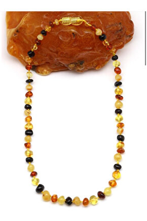 Orijinal Damla Kehribar Bebek Diş Kolyesi 32 cm