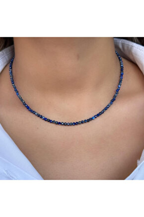 Doğal Lapis Lazuli Taşı Faset Kesim Kolye 3 mm