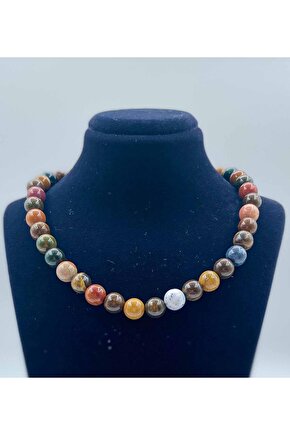 Okyanus Jasper Taşı Doğal Taş Kolye 8 Mm Küre Kesim