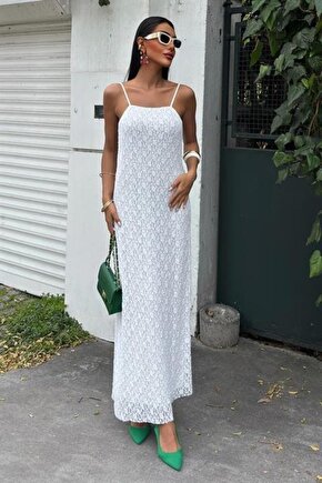 Askıları Ayarlanabilir Örme Dantel Elbise 2879