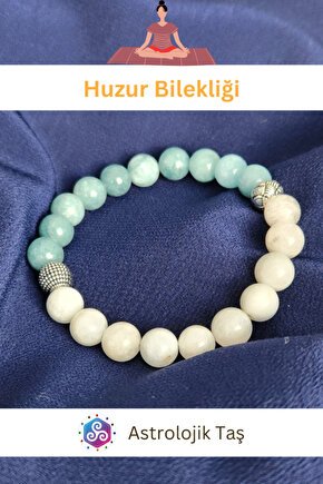 Doğal Taş Huzur Bilekliği, Ay Taşı Ve Akuamarin Taşı