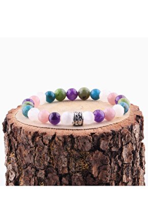 Selenit Ametist Pembe Kuvars Ay Taşı Apatit -Yeşim Doğal Taş 8 mm Bileklik