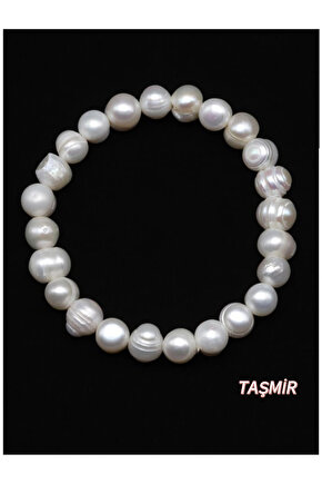 İnci Doğal Taş Bileklik 8 x 9 mm Özel Kesim