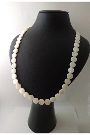 Beyaz Sedef Taşı Kolye Doğaltaş Kolye 8 mm