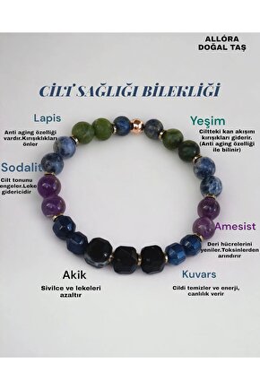 Cilt Sağlığı Bilekliği (Yeşim,Lapis Lazuli, Amesist,,Akik,Kuvars)