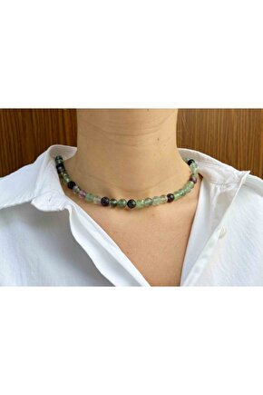 Florit Taşı Doğaltaş Kolye 8 Mm Faset