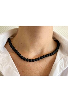 Oniks Taşı Doğaltaş Kolye 8 Mm