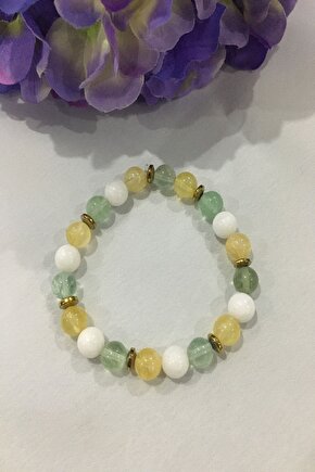 Sertifikalı Ay Taşı,sitrin,florit,hematit Doğaltaş Bileklik