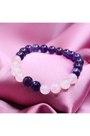 Pembe Kuvars Taşı Sevgi Taşı Ametist Taşı Pozitif Enerji Taşı Doğaltaş Bileklik