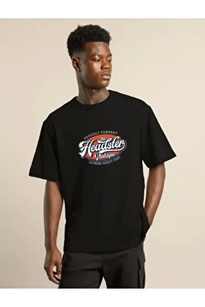 Unisex Baskılı Oversize T-Shirt - Siyah