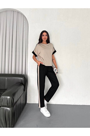 Kadın Modal Dokulu Kumaş Yanı şeritli Takım