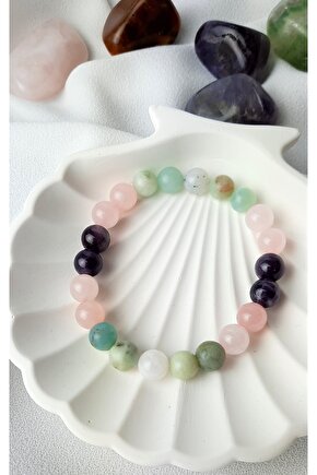 Kadın Dişil Eneji Doğal Taş Bileklik Ay Taşı ,amazonit, Ametist, Pembe Kuvars