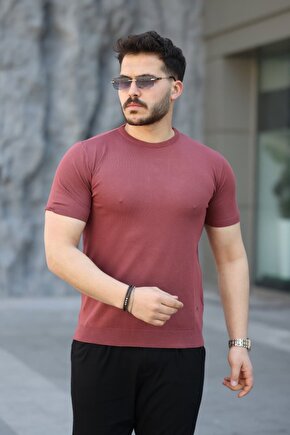 Erkek Viskon Kumaş Bisiklet Yaka Basic Tişört