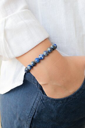 Doğal Taş Bileklik Lapis Lazuli 5 Ve 6. Çakra , Yay Ve Terazi Burcu Zihinsel Temizlik Taşı