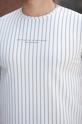 EQURİ Erkek Dikey çizgili Ottoman Kumaş Kısa Kollu T-shirt