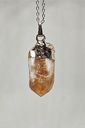 Sertifikalı Ham Sitrin Doğaltaş Kolye Zincir