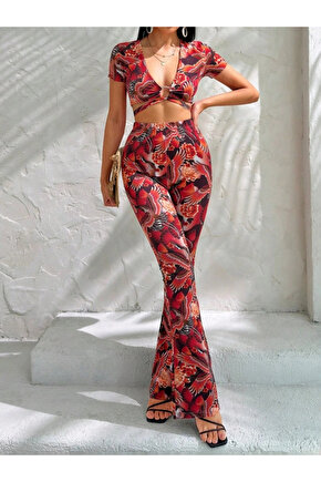 MDB Kadın Kısa Kollu Desenli Takım