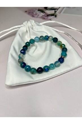 Mavi Akik Doğal Taş Bileklik-%100 Orijinal Ve Sertifikalı