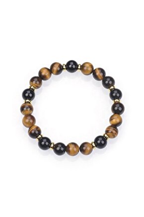 Obsidyen & Kaplan Gözü Doğal Taş Bileklik 8mm
