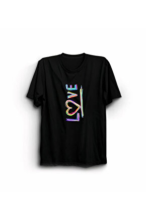 Sevgililer Günü İçin Özel Tasarım Love Baskılı T-shirt - Siyah