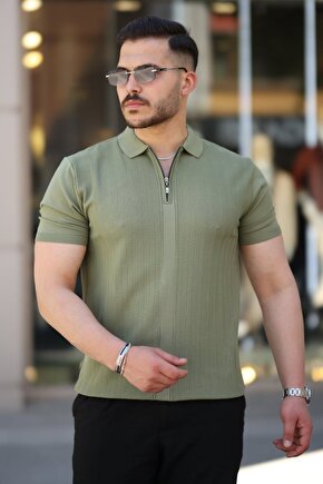 MyTerrax Erkek Yakası Fermuarlı Kısa Kollu T-shirt