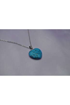 Turkuaz Firuze Kalpli Doğaltaş Kolye