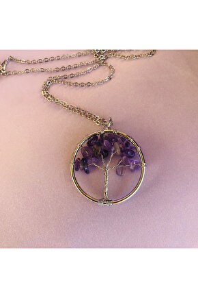 Ametist Hayat Ağacı Doğaltaş Kolye