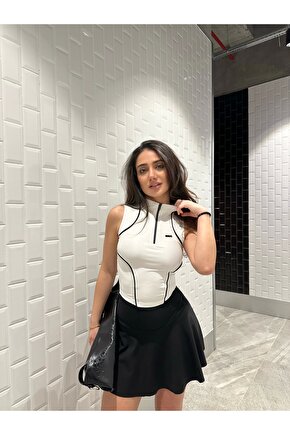 Siyah Scuba Şort Etek