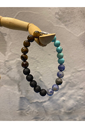 Şifalı Erkek Öğrenci Başarı Bilekliği - Kaplan Gözü, Sodalit, Turkuaz, Lav Taşı