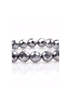 Terahertz Doğal Taş Bileklik 8 Mm Fasetli Küre  Kesim