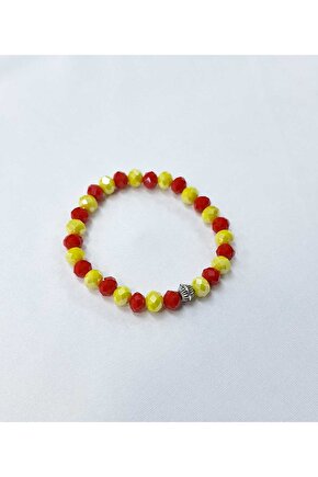 Sarı-Kırmızı Renkli Kristal Cam Bileklik | Unisex | Hediye Ve Günlük Şık Aksesuar Kombin