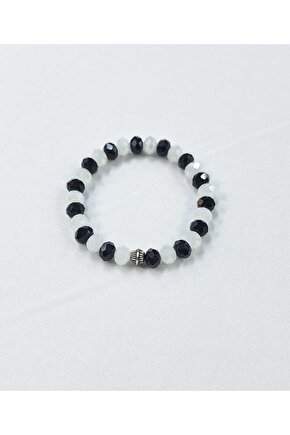 Siyah-Beyaz Renkli Kristal Cam Bileklik| Unisex |Hediye Ve Günlük Şık Aksesuar Kombin |Siyah Beyaz