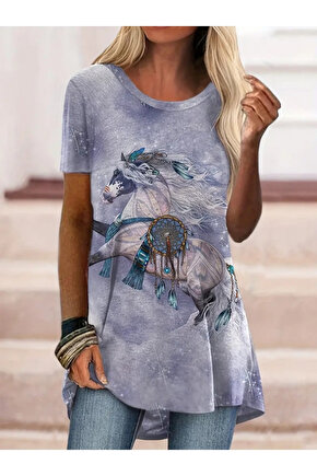 Edolika Kadın Kısa Kollu Bisiklet Yaka Salaş Süprem Bluz