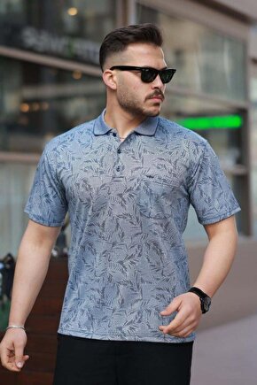 Erkek Yakalı Jakar Baskılı Kısa Kollu T-shirt