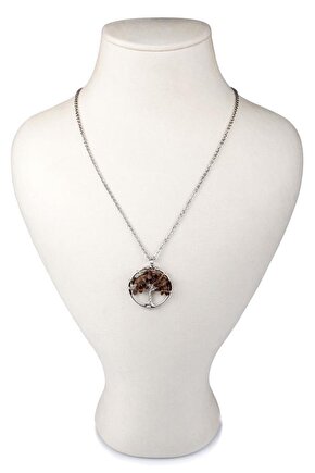 Tel Sarmalı Dumanlı Kuvars Hayat Ağacı Doğal Taş Kolye