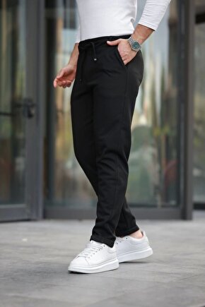 Erkek Beli Bağcıklı Duble Paça örme Pamuklu Kumaş Jogger Pantolon