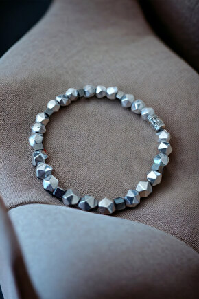 Hematit Bileklik Prizma Parlak Metal İnox Renk Kaliteli  Doğal Taş Bileklik