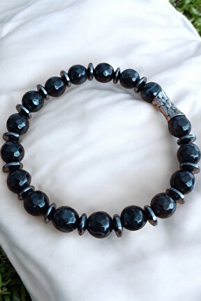 Akik Taşı Bileklik Siyah Akik Bileklik Faset Kesim 10 mm Akik Taşı Bileklik