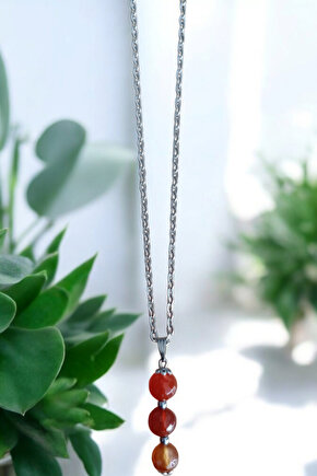 Faset Akik kolye kırmızı akik kolye  doğal taş kolye zincirli kadın kolye hediyelik kolye