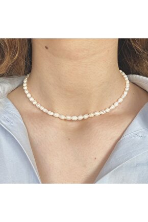 Doğal Tatlı Su Incisi Çelik Kolye, Amorf Gerçek Arpa Inci Kolye