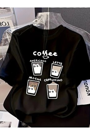 Baskılı Oversize Bisiklet Yaka T-shirt - Siyah