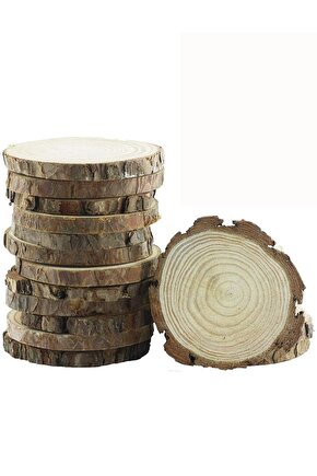 10 Adet 6 - 8cm Bitmemiş Doğal 1cm Ahşap Dilimleri Ağaç Kabuğu Ile Daireler
