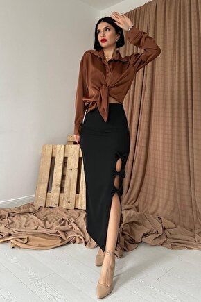 Siyah Fiyonk Detaylı Etek -COLLECTION