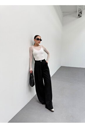 230 Gr Poly Viscose Full Lycra Pileli Palazzo Pantolon