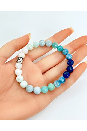 Ay Taşı - Akuamarin - Larimar -apatit - Lapis 8mm Unisex Bileklik