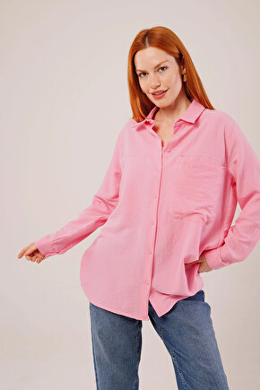 alaş Kesim Cepli Pembe Gömlek