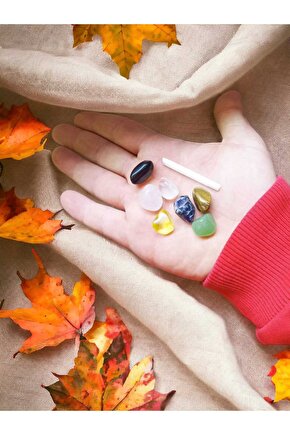 Küçük Çakra Taşı Seti Selenit hediyeli (sertifikalı)(7 Adet) (7 çakra tımbıl tamburlanmış doğal taş)