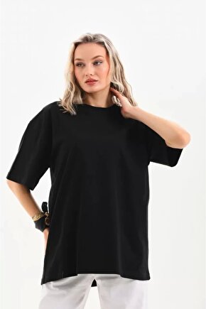 Unisex Bisiklet Yaka 201 Düz Oversize Thirt  iyah