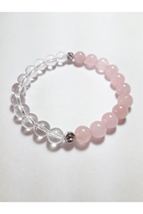 Kristal Kuvars & Pembe Kuvars Bileklik (8 Mm)
